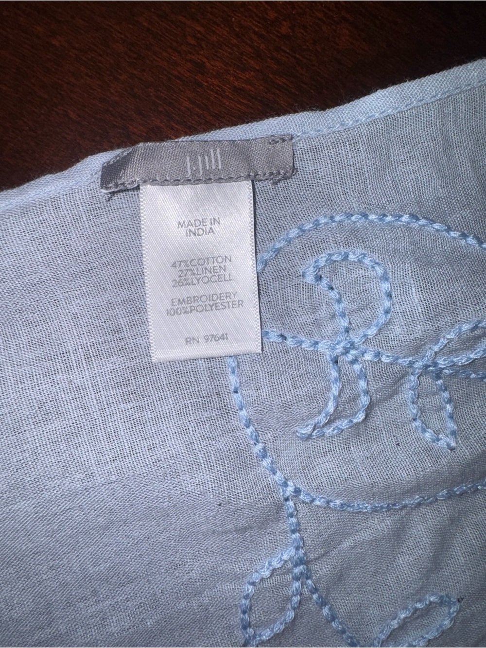 J.Jill Love Linen S Petite Blue Midi Dress w Embroidered Scarf Coastal - Picture 13 of 15